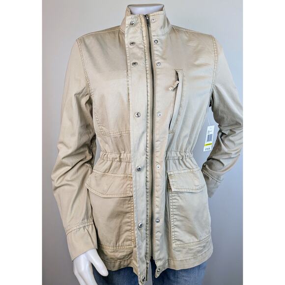 NEW Kensie Cotton Zip Jacket Pale Khaki Drawstring Waist Size Medium - Picture 4 of 8